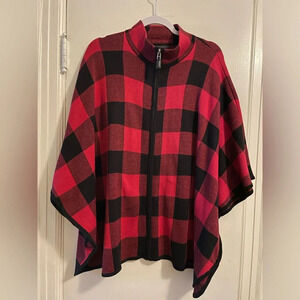 Preswick & Moore Red and Black Buffalo Plaid Zip Up Cape Size Large/Extra Large